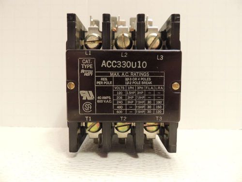 Arrow Hart Contactor ACC330U10 40AMP 600 V.A.C. 3-Pole 24VAC 50/60Hz SEE PHOTOS