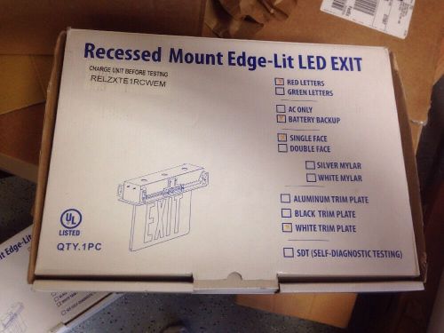 Recessed Mount Edge Lit LED Exit Sign with Red on Clear Panel and White Housing