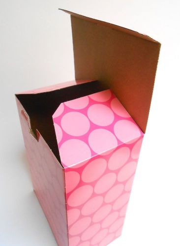 6 Decorative Shipping Boxes Mailing Cartons Pink Dots 8 13/16 x 5 1/2 x 12 1/4&#034;
