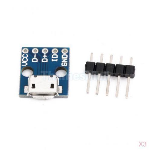 3pcs USB Micro-B Breakout Board Power Charging Converter Module with Row Pins