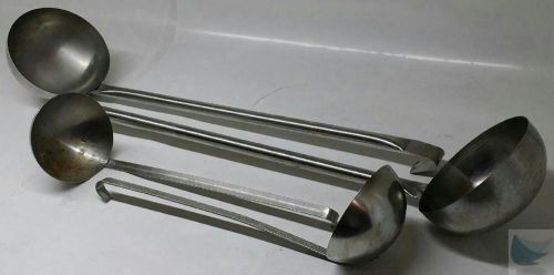 Lot of 4 stainless commercial kitchen ladles various size for sale