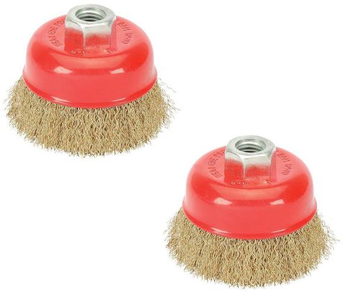 2 pc 3&#034; x 5/8&#034; arbor fine crimped wire cup wheel brush - for angle grinders for sale