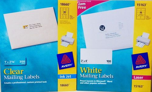 Avery 1&#034; x 2-5/8&#034; and 2&#034; x 4&#034; (400) Mailing Labels For Inkjet &amp; Laser Printers +