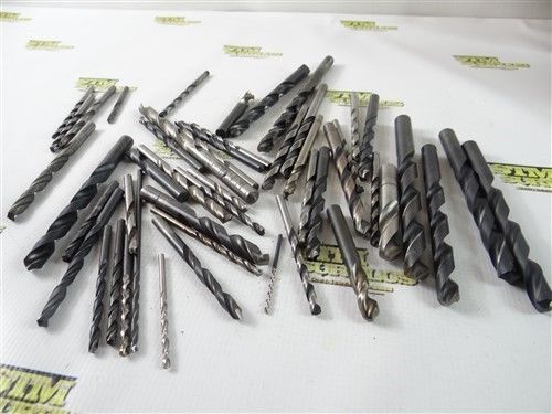 LOT OF 40+ HSS STRAIGHT SHANK TWIST DRILLS 3/32&#034; TO 17/32&#034; USA AND CLE-FORGE