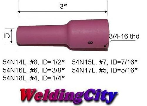 Weldingcity 2 long ceramic gas lens cups 54n14l (#8) tig welding torch 17/18/26 for sale