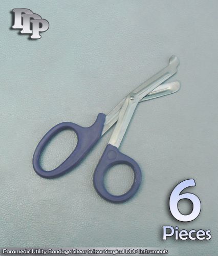 6 Pcs Paramedic Utility Bandage Shear Scissor 5.5&#034; Blue Handle
