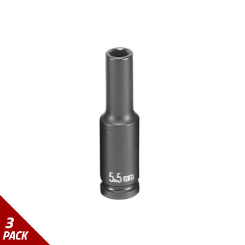 Grey Pneumatic Socket 5.5 mm 1/4&#034; Drive Imp 6 Point Deep [3 Pack]