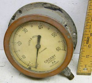 Vintage brass ringed 0 to 60 psi crosby pressure gauge for sale