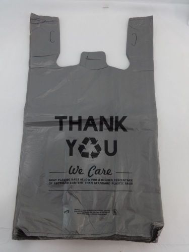 Eco Friendly Bio-Degradable THANK YOU Grey Plastic T-Shirt Bags 11.5&#034; x 6&#034; x 21&#034;