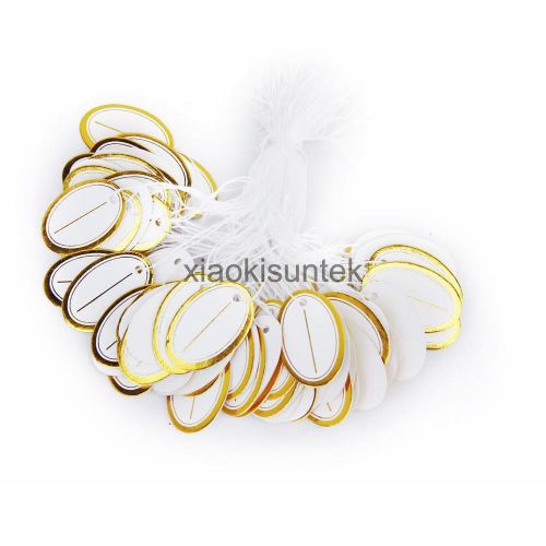 Price Tags White Golden Label Oval String for Jewellery/Clothing 500PCS