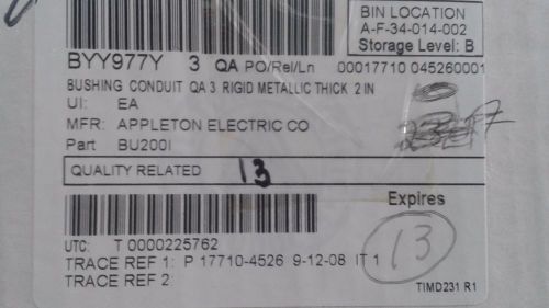 Appleton BU-200I Conduit Bushing, Insulating, 2&#034;, Threaded, Malleable Iron