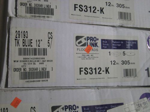NEW NIB CASE OF 5 PRO-LINK BLUE CLEANING BUFFER PADS 12&#034; DIAMETER FLOOR FS312-K