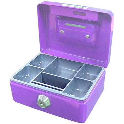 Purple Mini Portable Sturdy Metal Cash/Money Box Organiser/Coins/Safe/Keys/Lock