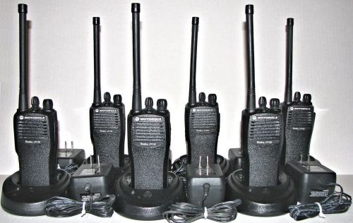 6 motorola cp150 vhf four-channel portable two-way radios with drop-in chargers for sale