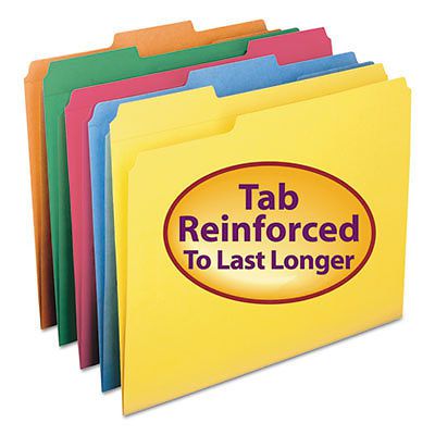 File Folders, 1/3 Cut, Reinforced Top Tab, Letter, Assorted, 100/Box