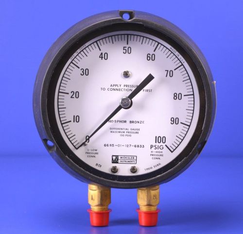 Weksler 0-100 psi 4.5&#034; dial 1/4&#034; npt differential pressure gage # bd14ppf4lwxx for sale