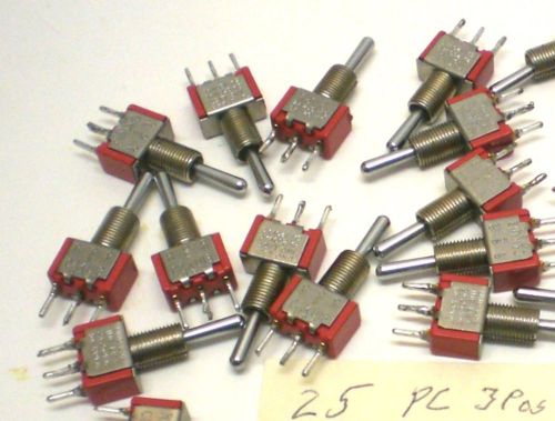 25 SPDT Center Off Mini Toggle Switches, C&amp; K, Silver Contacts #7103SYBQE, USA