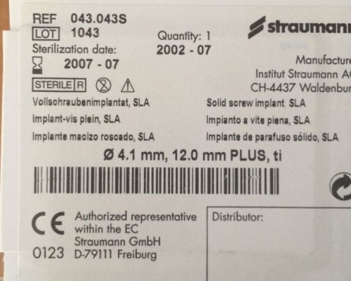 Straumann SLA Dental Implant 4.1 X 12 PLUS