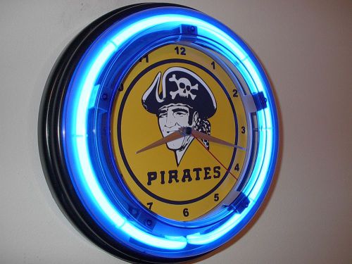 Pittsburgh Pirates Baseball Man Cave Neon Wall Clock Advertising Sign