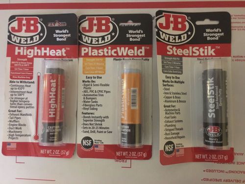 LOT of 3 NEW JB Weld High Heat Plastic Weld Steel Stick Adhesive Sealer Epoxy