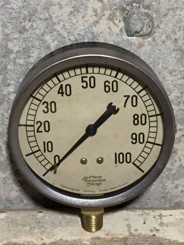 1940&#039;s Jas P MARSH Pressure Gauge, Brass, Steampunk, Antique, Steam, Water, Air