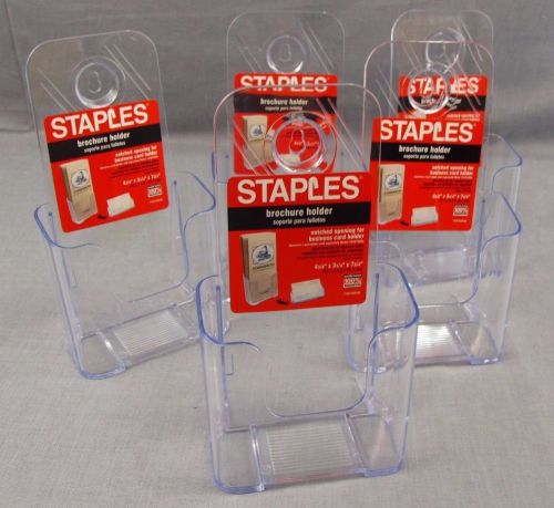 Staples Brochure Holder Lot of 5 Clear Plastic Tabletop or Wall Hanging 4x7&#034;
