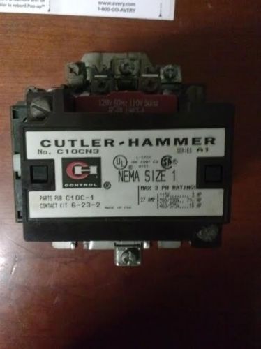 CUTLER HAMMER NEMA SIZE 1 115V 3HP 27A CONTACTOR   C10CN3   (1093)