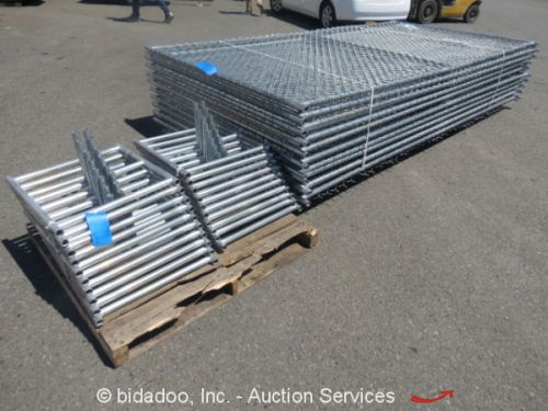 Lot of (20) 6’ x 12&#039; Temporary Construction Security Fence Panels Bases Hardware