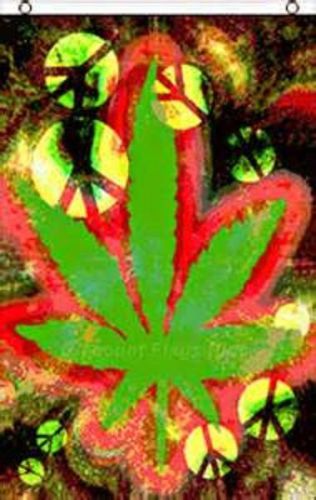 Tie Dye Peace And Marijuana Leaf Flag 5&#039; X 3&#039; Vertical Indoor Outdoor Banner