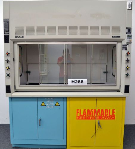 6&#039; fisher hamilton safeaire laboratory fume hood with flammable &amp; acid cabinets for sale