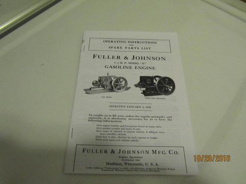 Fuller &amp; Johnson 1 1/2 H.P Model N Gas Engine Motor Book