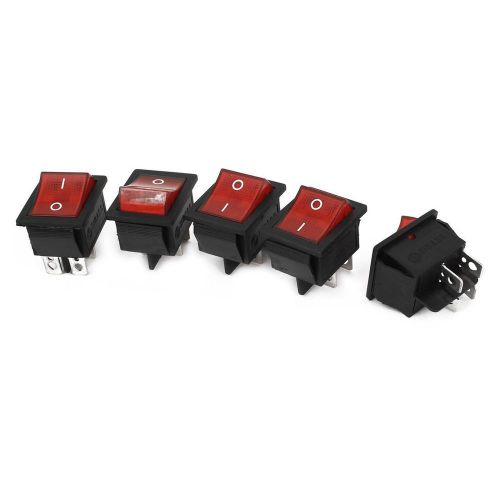 AC125V 20A ON/OFF 4 Pin Red Indicator DPST Snap in Rocker Switch 5pcs