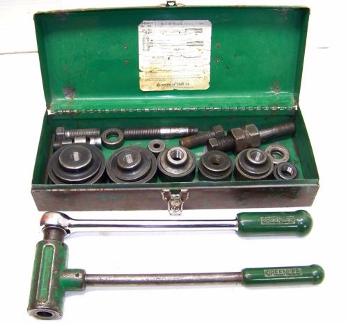 Greenlee 1804 ratchet knockout puller, adapters, &amp; 1/2&#034; to 2&#034; conduit punch sets for sale