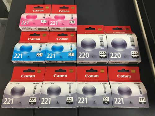 New Genuine Canon 221 Lot x10 Cyan Magenta Black PIXMA PGI-220 CLI-221 BK C OEM