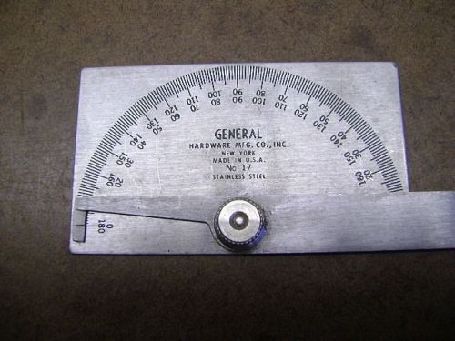 Old Tools Vtg GENERAL No. 17 Stainless Steel Flat Protractor 0-180 Degrees NICE