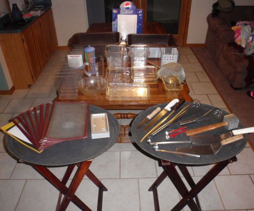 HUGE LOT of Restaurant Equipment Utensils Serving Trays Menu Holders Dishes MORE
