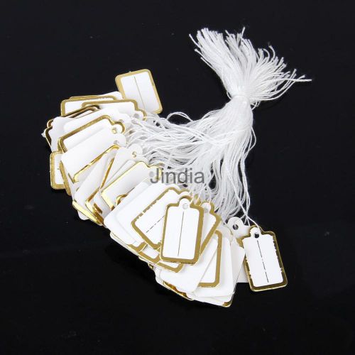 500 Gold White Strung String Tags Swing Price Tickets Tie On Labels