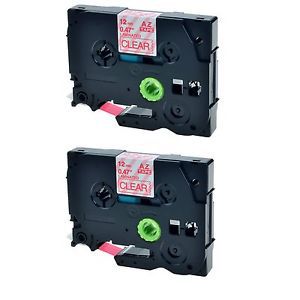 2pk tz132 tze132 label tape red on clear for brother p-touch pt-11q 0.47&#039;&#039; 12mm for sale