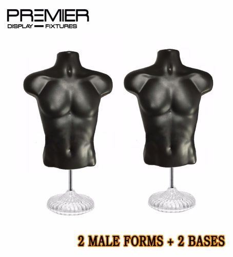 2 HANGING MALE BODY FORM WAIST LONG PLASTIC MANNEQUIN WITH ACRYLIC BASES BLACK
