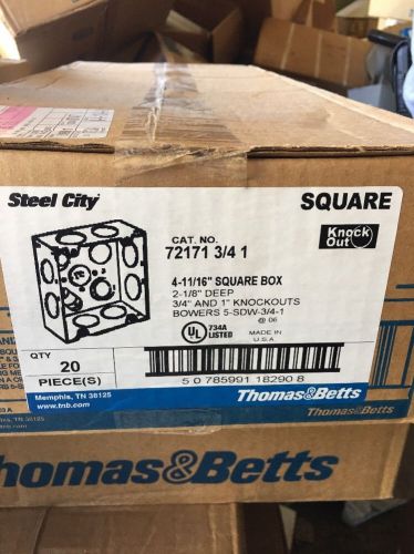 Thomas &amp; Betts Square Outlet Boxes, 72171-1/2&amp;3/4-E, 4-11/16&#034; x 2-1/8&#034;, 20 Pack
