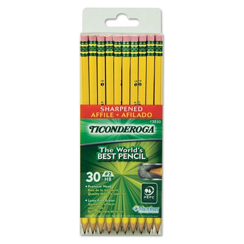 Dixon Ticonderoga Wood-Cased 2HB Pencils, Pre-Sharpened, Box of 30, Yellow 13830