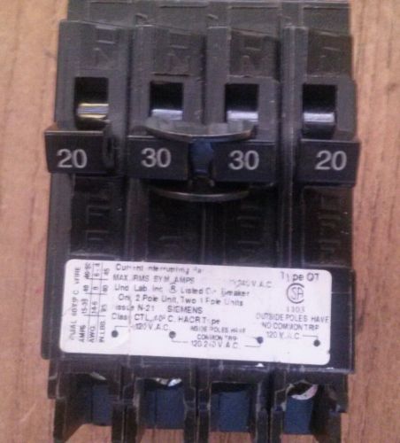 VTG. SIEMENS 4 BLOCK CIRCUIT BREAKER 20-30-30-20, WORKS GREAT-TESTED