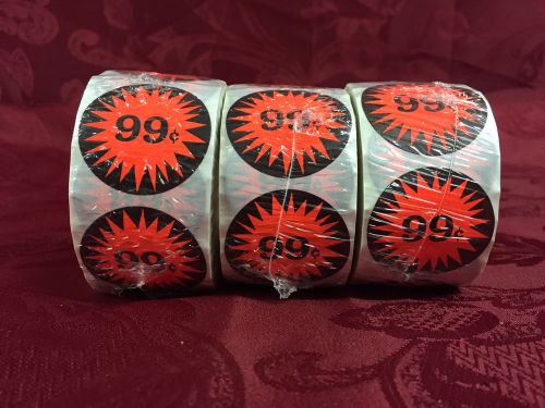 *Lot of 3* 99 cent orange starburst stickers 1.5&#034; diameter - 500 per roll