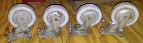 4 vintage darnell iron swivel 4&#034; rubber caster wheels industrial repurpose for sale