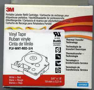 NEW 3M PLV-WHT-RED-3/4 Red w/ White font 18&#039; Portable Labeler Refill Cartridge