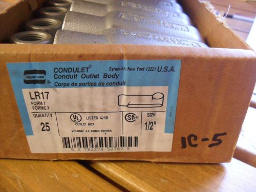 Crouse-hinds lr17 conduit outlet bodies 1/2&#034; thread fitting form 7 lr 17 for sale