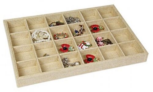 Valdler Sackcloth Stackable 24 Grid Jewelry Tray Showcase Display Organizer