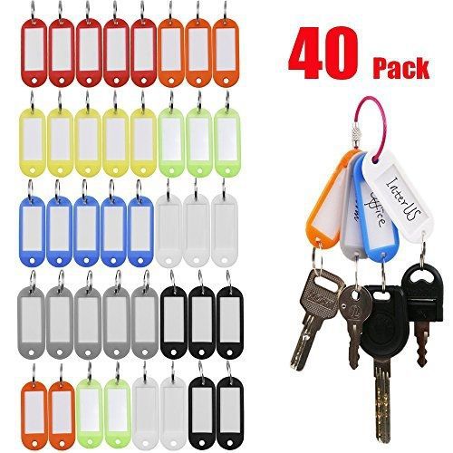 InterUS Key Caps Tags, Id Labels Tags with Split Ring, 40 Pcs in 8 Different