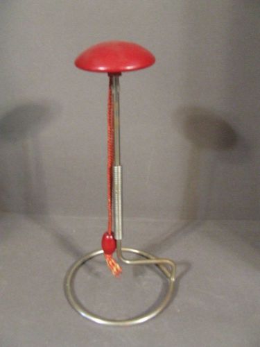 VINTAGE RED WOOD &amp; METAL HAT STAND WITH SPRING &amp; STRING