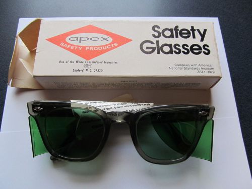 Vintage NOS NIP Apex Safety Glasses 46MM Smoke Frame w/ Green Glass Lenses